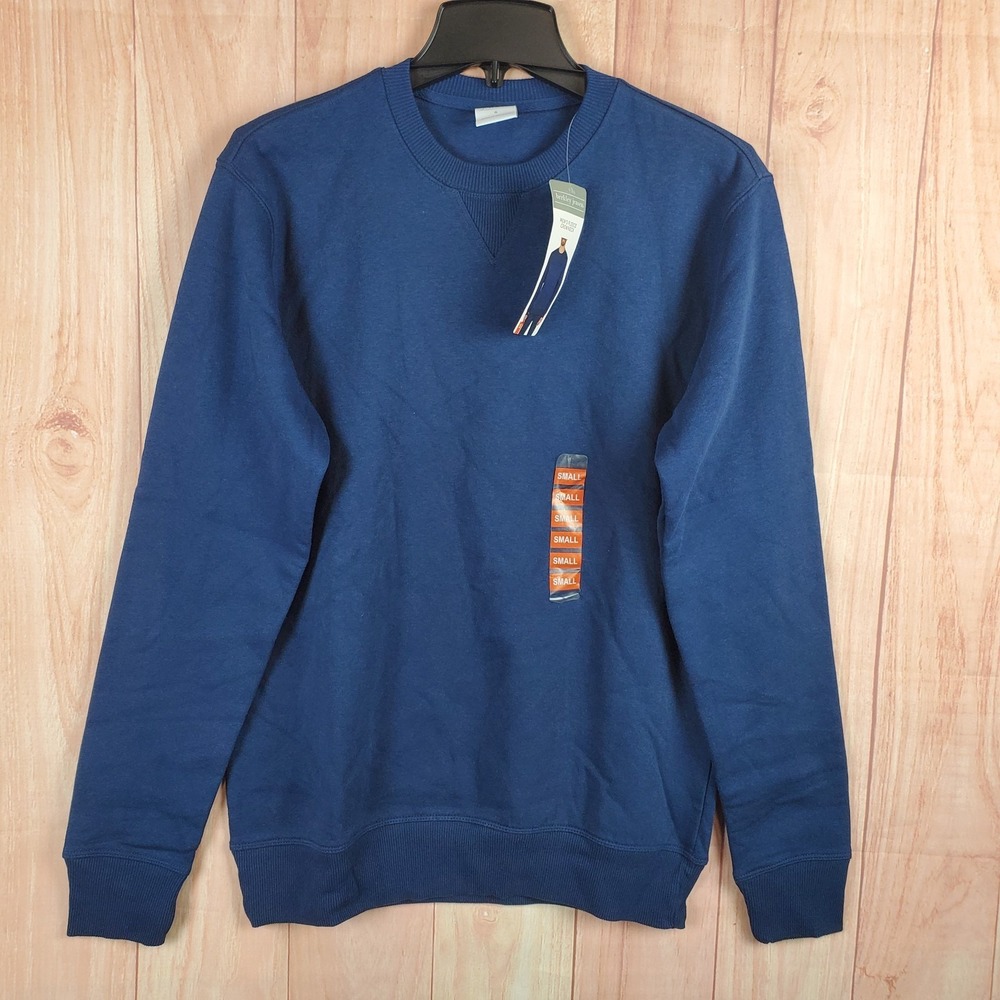 Berkley Jensen‎ Sweatshirt Mens Small Navy Blue Cotton Fleece Lined Ribbed Hem
